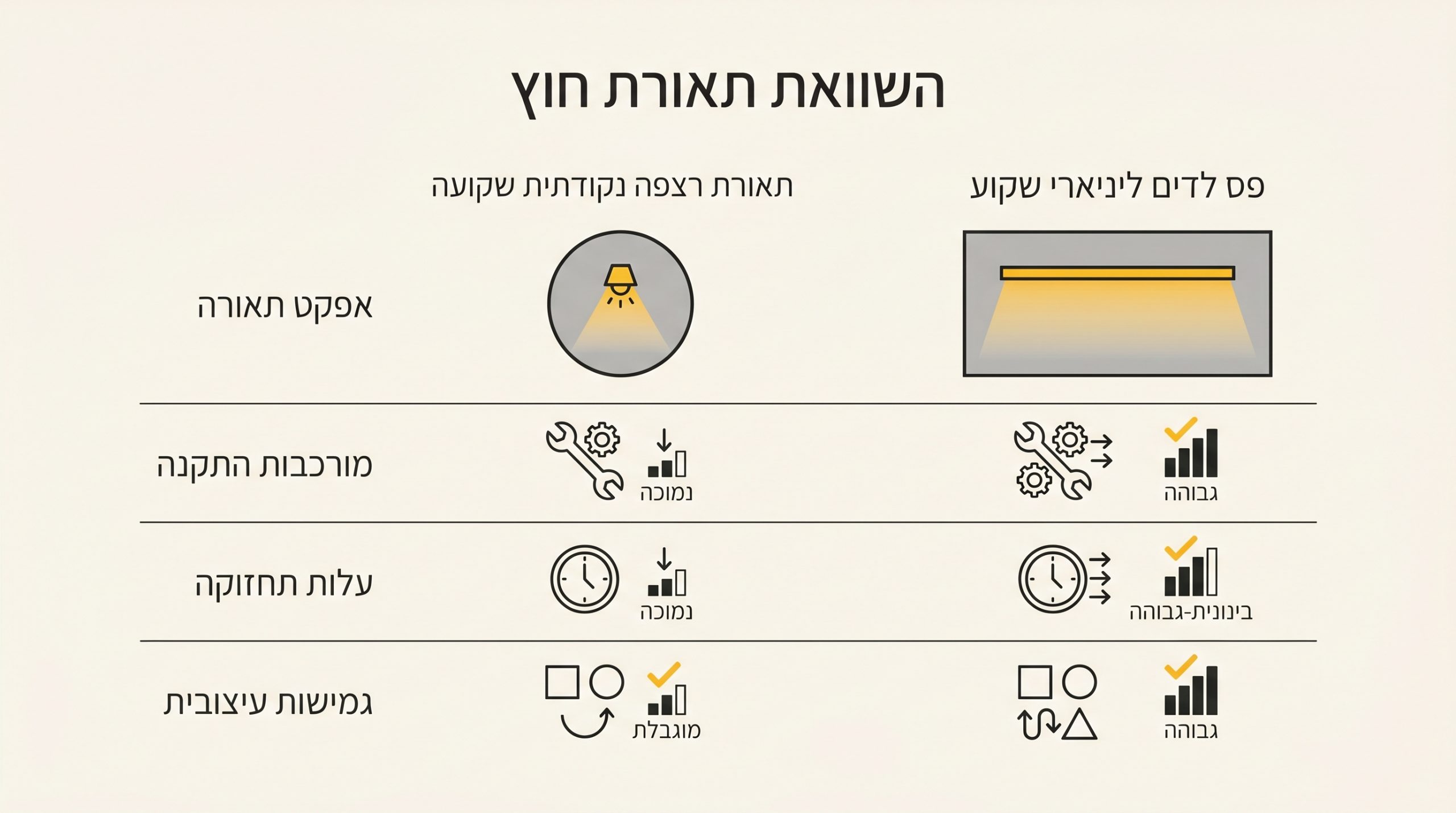 השוואה בין שקועי רצפה נקודתיים לפסי לד שקועים