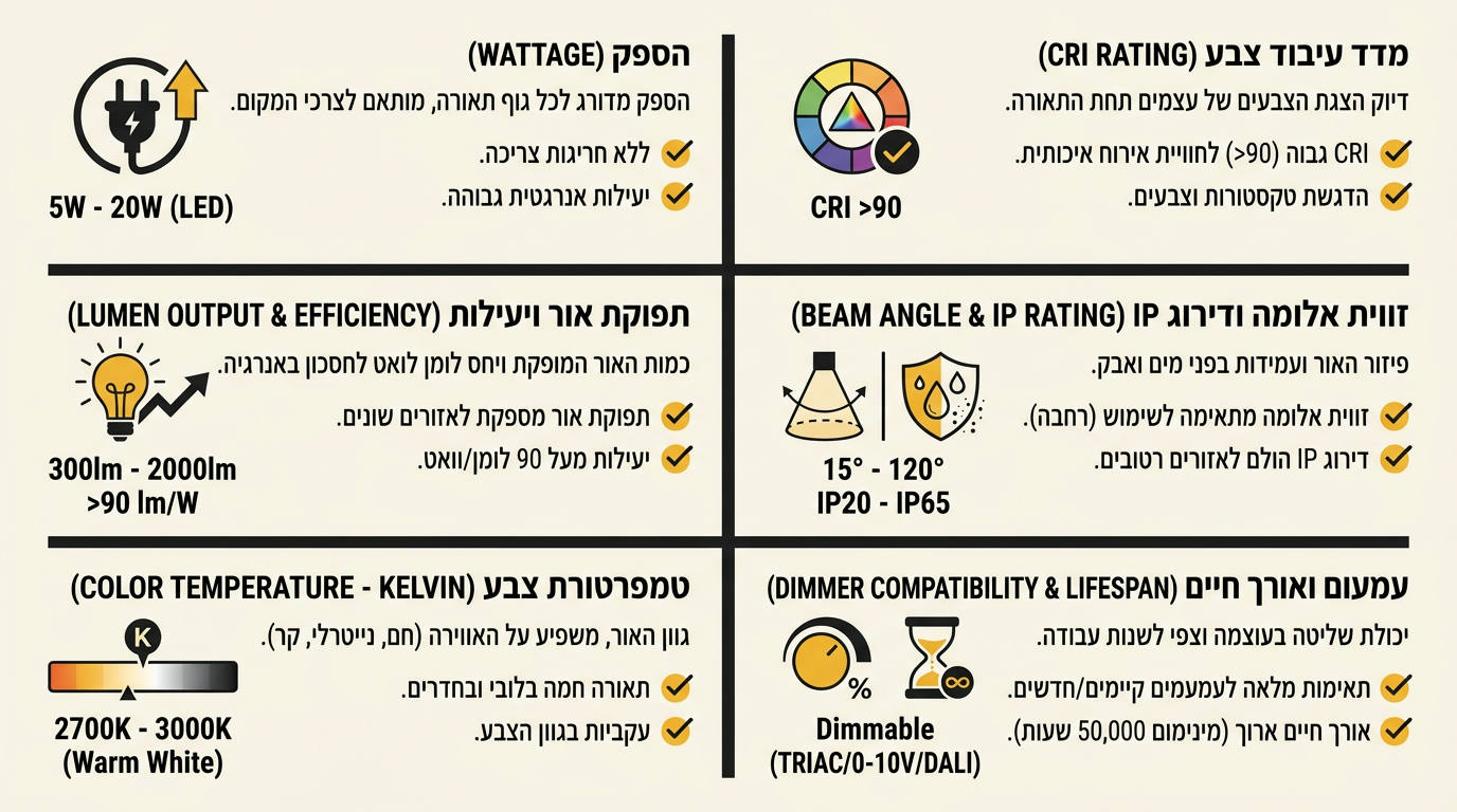 בדיקת מפרט טכני של גופי תאורה