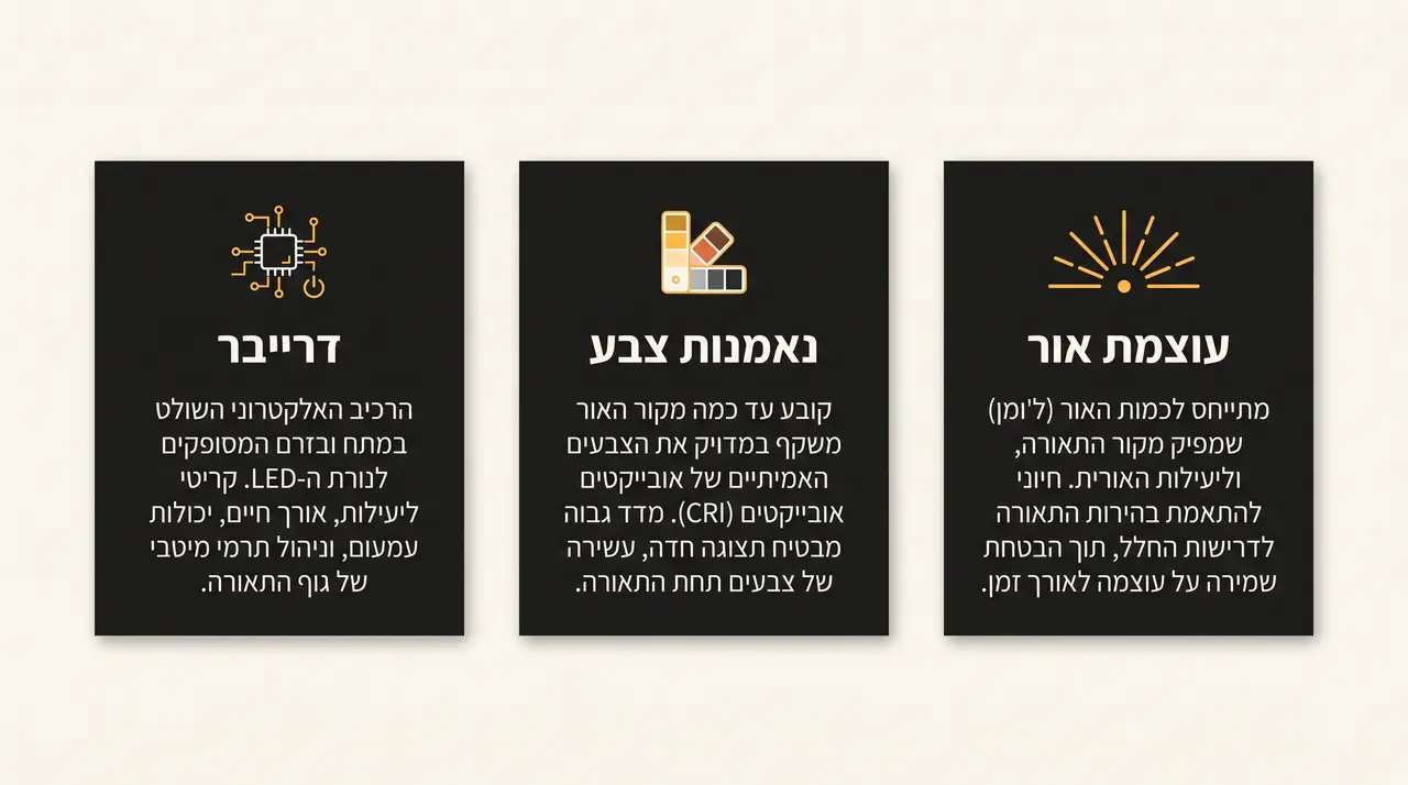 פרמטרים טכניים של גופי לד על מסילת צבירה
