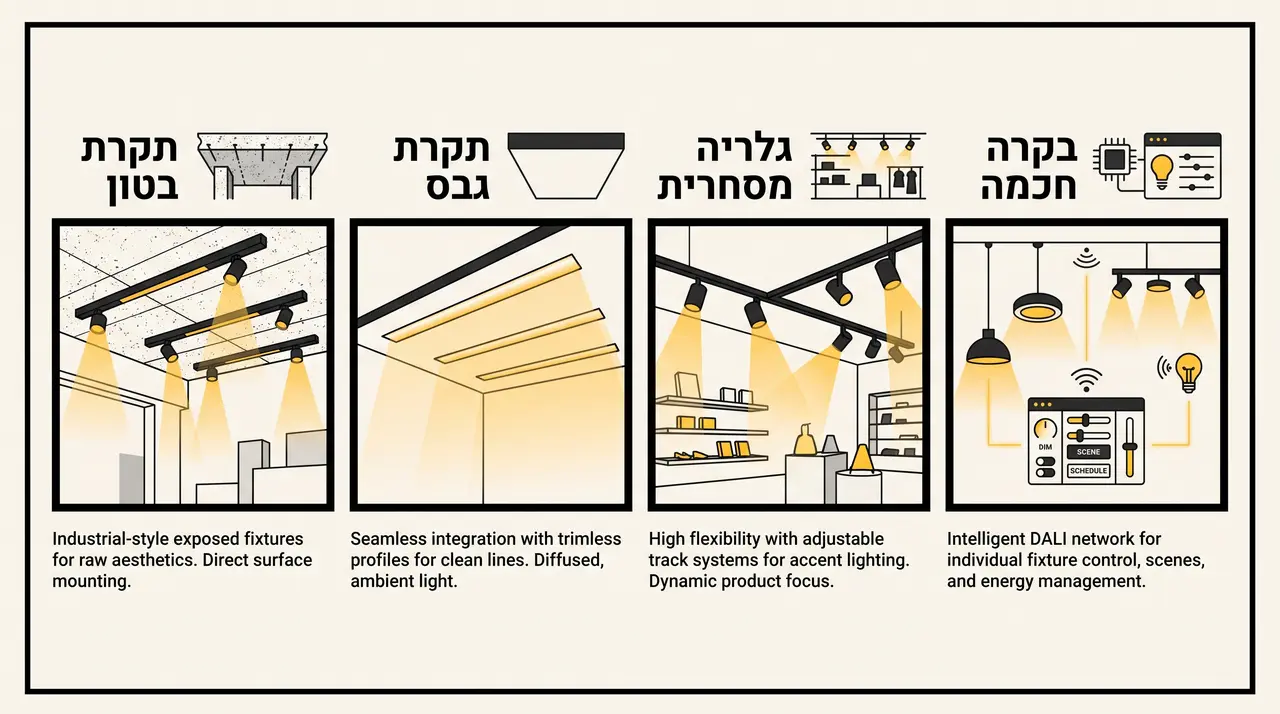 איור המציג התאמת פתרונות תאורה לאתגרים תכנוניים מעשיים בשטח